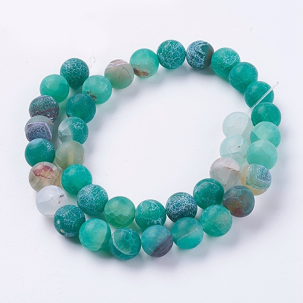 

PandaHall Natural Weathered Agate Beads Strands, Dyed, Frosted, Round, Medium Aquamarine, 10mm, Hole: 1mm, about 38pcs/strand, 15.35 inch..., Green