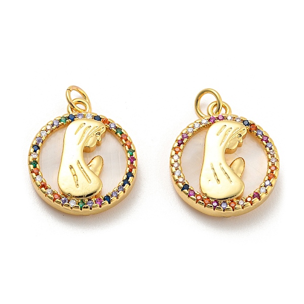 

PandaHall Brass Cubic Zirconia with Shell Pendants, with Jump Ring, Long-Lasting Plated, Lead Free & Cadmium Free, Flat Round, Real 18K..., Gold