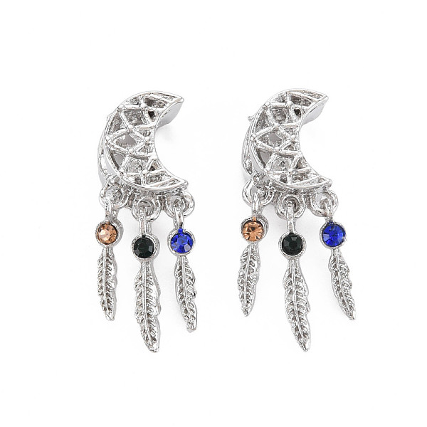 

PandaHall Rack Plating Alloy European Dangle Charms, with Rhinestone, Large Hole Beads, Cadmium Free & Nickel Free & Lead Free, Moon with..., Multicolor