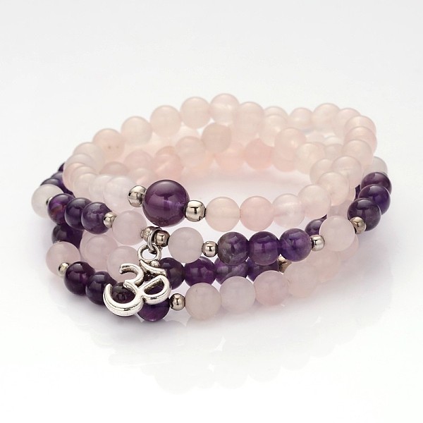 

PandaHall Personalized Dual-use Round Gemstone Beads 4-Layer Stretch Wrap Bracelets/Necklaces, with Alloy Findings, Silver Color Plated...