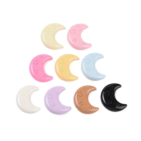 

PandaHall Opaque Resin Decoden Cabochons, Crescent Moon with Star, Mixed Color, 26.5x21x5.5mm Resin Moon Multicolor