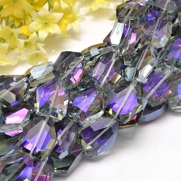 

PandaHall Half Rainbow Plated Faceted Polygon Glass Bead Strands, Indigo, 25x20x10mm, Hole: 1.5mm, about 17pcs/strand, 16.3 inch Glass..., Purple