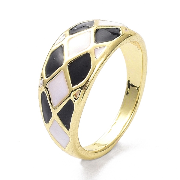 

PandaHall Alloy Enamel Finger Rings, Rhombus Pattern, Light Gold, Black, 2.5mm, US Size 7 1/4(17.5mm) Alloy Black