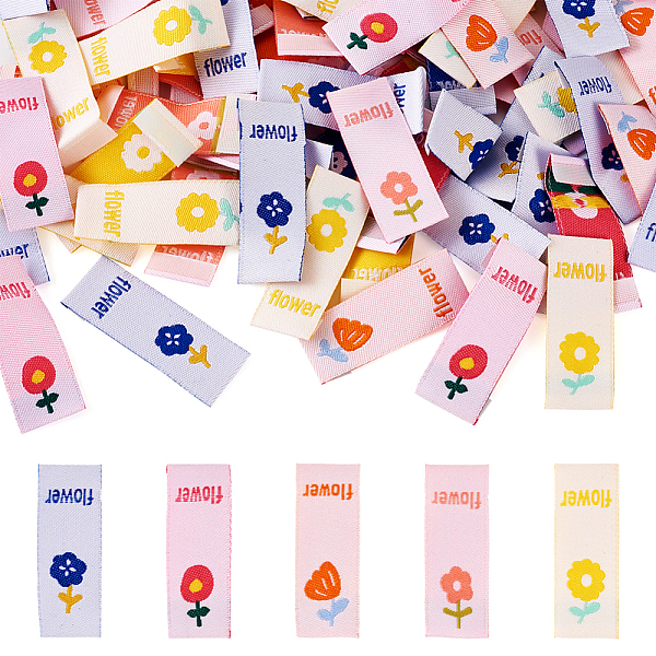 

PandaHall 100Pcs 5 Style Silk Ribbon Computerized Embroidery Clothing Labels for Hat Scarf, Rectangle with Flower Pattern, Mixed Color..., Multicolor