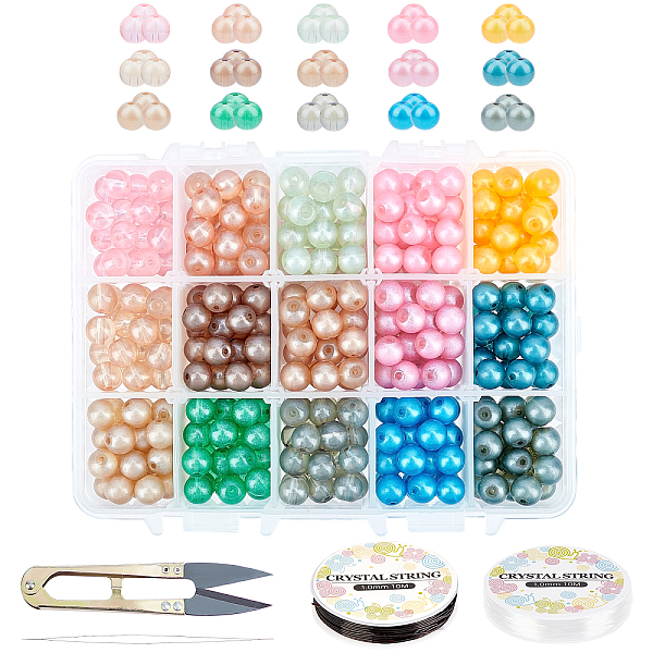 

PandaHall SUPERFINDINGS About 525PCS 8mm Spray Painted Glass Beads Stretch Bracelet Making Kits Scissors Beading Needles for Bracelet..., Multicolor