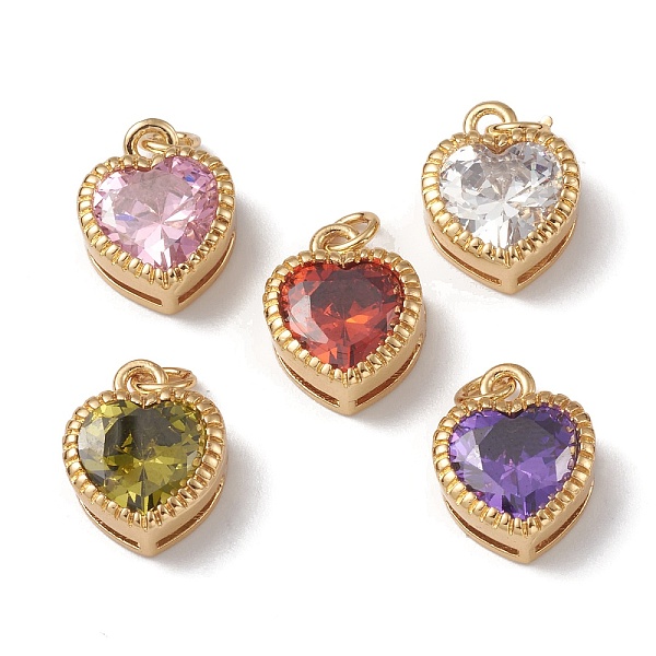 

PandaHall Rack Plating Brass with Cubic Zirconia Charms, Heart, Cadmium Free & Lead Free, Long-Lasting Plated, with Jump Ring, Real 18K Gold..., Multicolor
