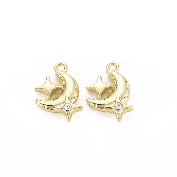 

PandaHall Rack Plating Alloy Pendants, with Crystal Rhinestone, Cadmium Free & Nickel Free & Lead Free, Moon with Star, Light Gold...