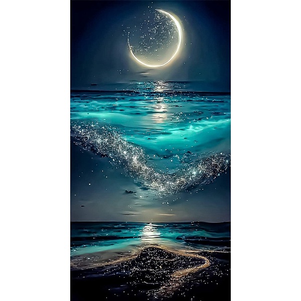 

PandaHall Fancy Night Sky Moon Ocean Scenery DIY Diamond Painting Kit, Including Resin Rhinestones Bag, Diamond Sticky Pen, Tray Plate &..., Cyan