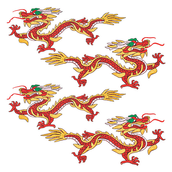 

PandaHall Chinese Style Dragon Computerized Embroidery Cloth Iron on/Sew on Patches, Costume Accessories, FireBrick, 140x330x1mm Polyester..., Red