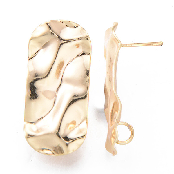 

PandaHall Brass Stud Earrings Findings, with Loop, Nickel Free, Hammered Oval, Real 18K Gold Plated, 28x13mm, Hole: 3.5mm, Pin: 0.7mm Brass...