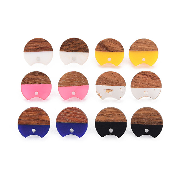 

PandaHall Two Tone Resin & Walnut Wood Stud Earring Findings, with 304 Stainless Steel Pin and Hole, Gappy Flat Round, Mixed Color, 16x17mm..., Multicolor