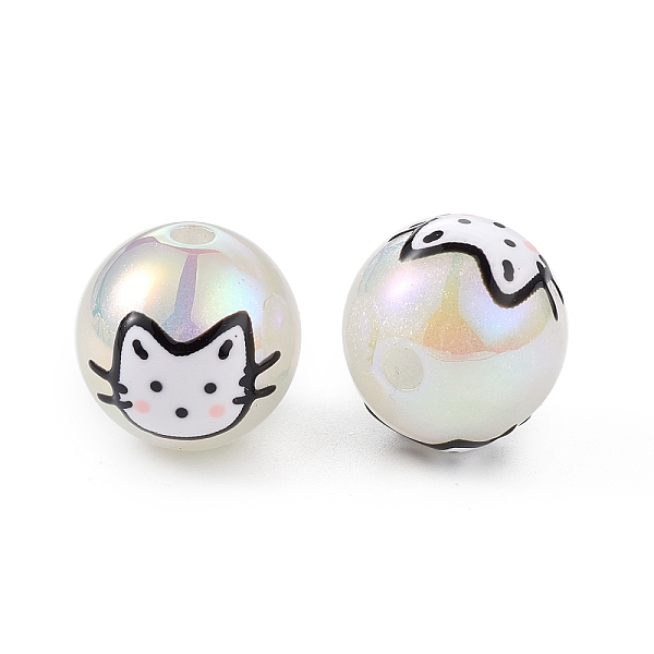 

PandaHall UV Plating Rainbow Iridescent Acrylic Enamel Beads, Round, Cat Shape, 16~18mm, Hole: 2.5mm Acrylic Cat Shape