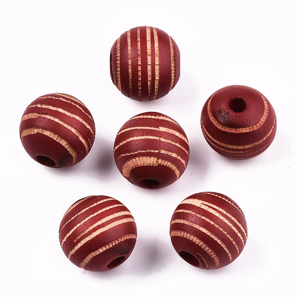 

PandaHall Painted Natural Wood Beads, Laser Engraved Pattern, Round with Zebra-Stripe, FireBrick, 15.5~16.5x15mm, Hole: 4mm Schima Wood..., Red