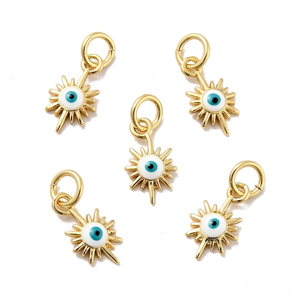 

PandaHall Sun with Evil Eye Brass Enamel Pendants, with Jump Rings, Cadmium Free & Nickel Free & Lead Free, Real 18K Gold Plated, 12x7x2mm...