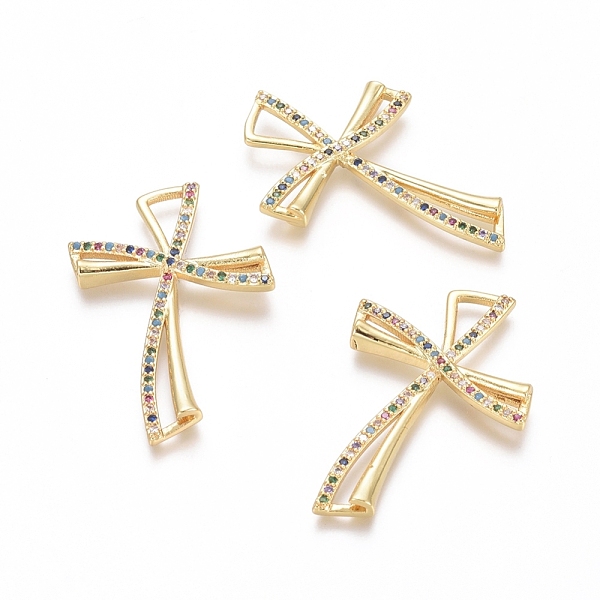 

PandaHall Brass Micro Pave Cubic Zirconia Pendants, Cross, Colorful, Golden, 33.5x23.5x2.5mm, Hole: 3.5x7mm Brass+Cubic Zirconia Cross