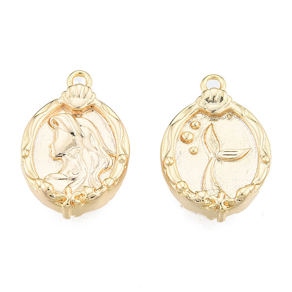 

PandaHall Brass Pendants, Nickel Free, Oval with Mermaid, Real 18K Gold Plated, 18.5x12.5x3.5mm, Hole: 1.4mm Brass Oval