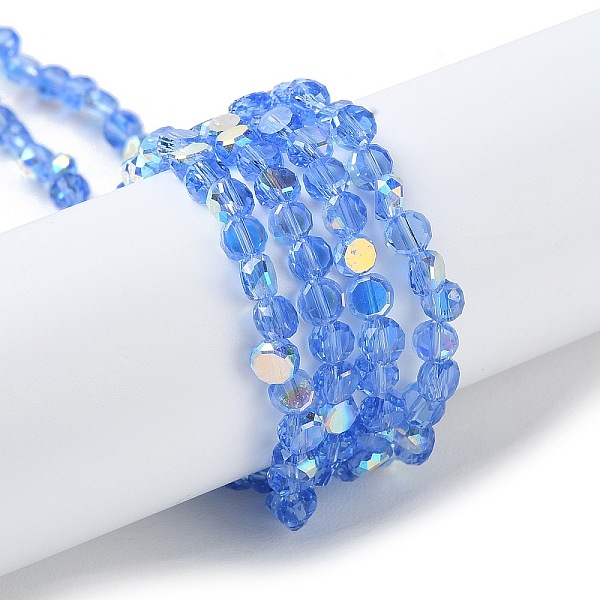 

PandaHall Transparent Electroplate Glass Beads Strands, AB Color Plated, Faceted, Flat Round, Cornflower Blue, 4x4x2.5mm, Hole: 1.1mm, about...