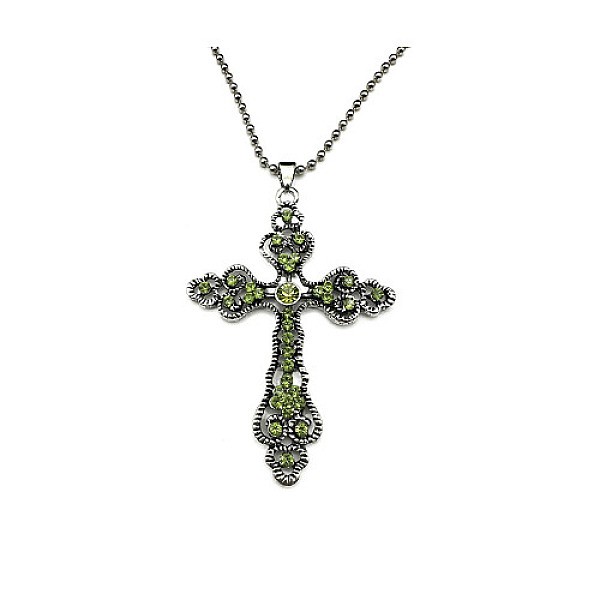 

PandaHall Cross Zinc Alloy Pendant Necklace, with Rhinestone, Olivine, 27.56 inch(70cm) Rhinestone Cross Green