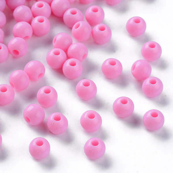 

PandaHall Opaque Acrylic Beads, Round, Hot Pink, 6x5mm, Hole: 1.8mm, about 4400pcs/500g Acrylic Round