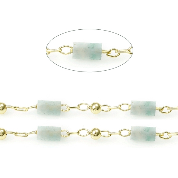 

PandaHall Handmade Natural Amazonite Beaded Chains, Real 18K Gold Plated Plated Brass Chains, Soldered, with Spool, Long-Lasting Plated...