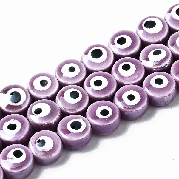 

PandaHall Handmade Porcelain Ceramic Beads Strands, Bright Glazed Porcelain, Flat Round with Evil Eye, Medium Orchid, 8x5mm, Hole: 1.5mm...