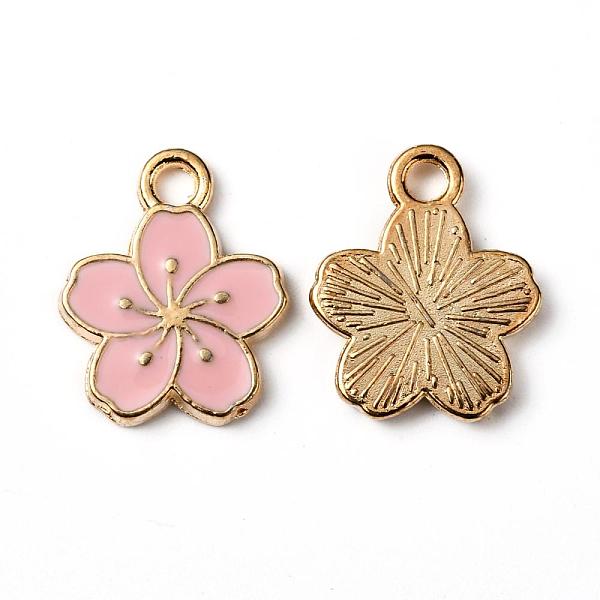 

PandaHall Alloy Enamel Charms, Plum Blossom Flower, Light Gold, Pink, 14.5x12x1.5mm, Hole: 2mm Alloy+Enamel Flower Pink