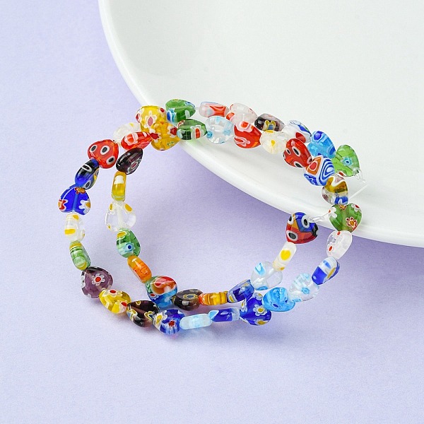 

PandaHall Heart Handmade Millefiori Glass Beads Strands, Mixed Color, 8x8x3mm, Hole: 0.5mm, about 48pcs/strand Millefiori Lampwork Heart..., Multicolor
