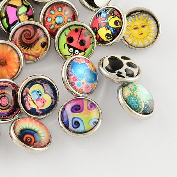 

PandaHall Brass Buttons, Jewelry Snap Buttons, with Glass Cabochon, Flat Round, Platinum Metal Color, Mixed Color, 12x7mm, Knob: 4.5mm..., Multicolor