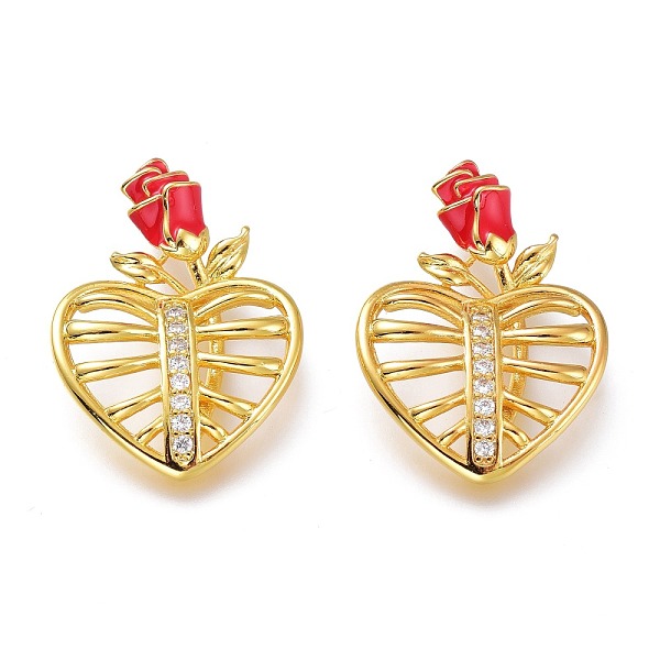 

PandaHall Brass Micro Pave Clear Cubic Zirconia Pendants, with Red Enamel, Long-Lasting Plated, Heart with Rose, Real 18K Gold Plated...