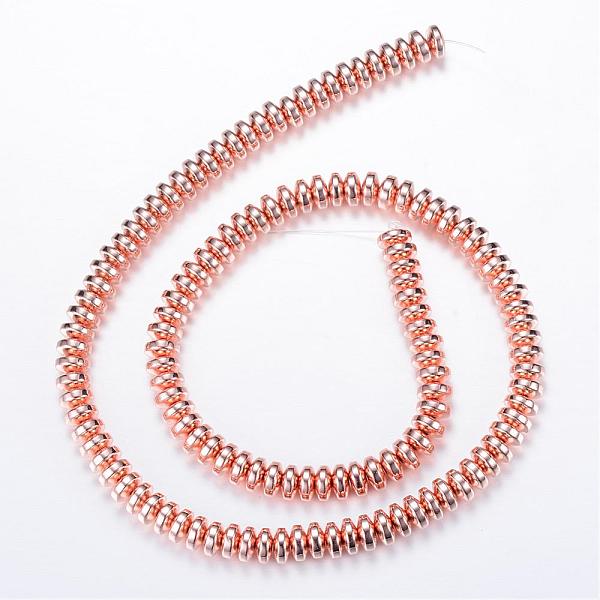 

PandaHall Electroplate Non-magnetic Synthetic Hematite Bead Strands, Rondelle, Rose Gold Plated, 8x3mm, Hole: 1mm, about 88pcs/strand, 15.7...