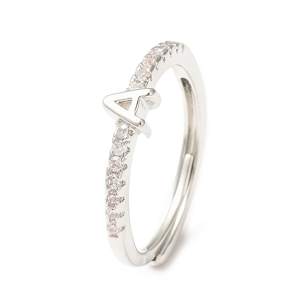 

PandaHall Clear Cubic Zirconia Initial Letter Adjustable Ring, Platinum Brass Jewelry for Women, Letter.A, Inner Diameter: 18mm Brass+Cubic...