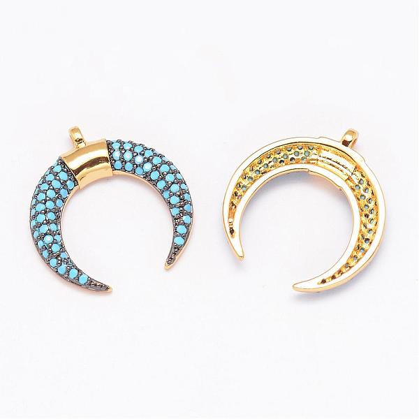 

PandaHall Brass Micro Pave Grade AAA Cubic Zirconia Pendants, Double Horn/Crescent Moon, Cadmium Free & Nickel Free & Lead Free, Real 18K...