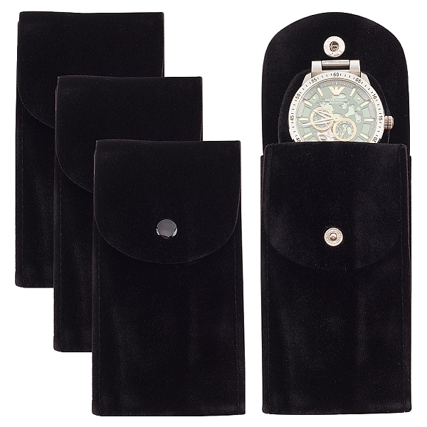 

PandaHall Portable Velvet Watch Pouches, Watch Travel Storage Bags, Rectangle with Iron Button, Black, 12.9x6.8x0.6cm Velvet None Black