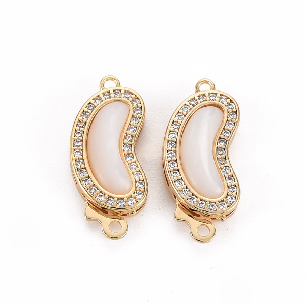 

PandaHall Brass Micro Pave Clear Cubic Zirconia Fishhook Clasps, with Shell, Nickel Free, Bean, Real 18K Gold Plated, 20x8.5x4mm, Hole...