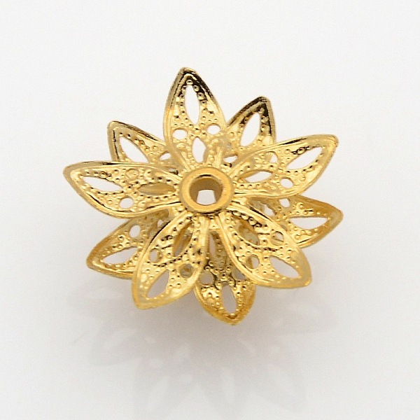 

PandaHall Brass 3D Flower Bead Caps, Golden, 16x8mm, Hole: 1mm Brass