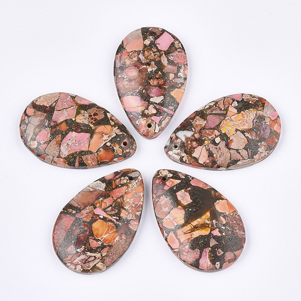

PandaHall Synthetic Gold Line Regalite/Imperial Jasper/Sea Sediment Jasper Pendants, Dyed, teardrop, Orange, 48x30~30.5x7mm, Hole: 1.4mm...