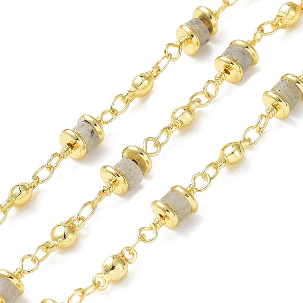 

PandaHall Natural Labradorite Column Link Chains, with Real 18K Gold Plated Brass Findings, Soldered, with Spool, 5x14x5mm Labradorite
