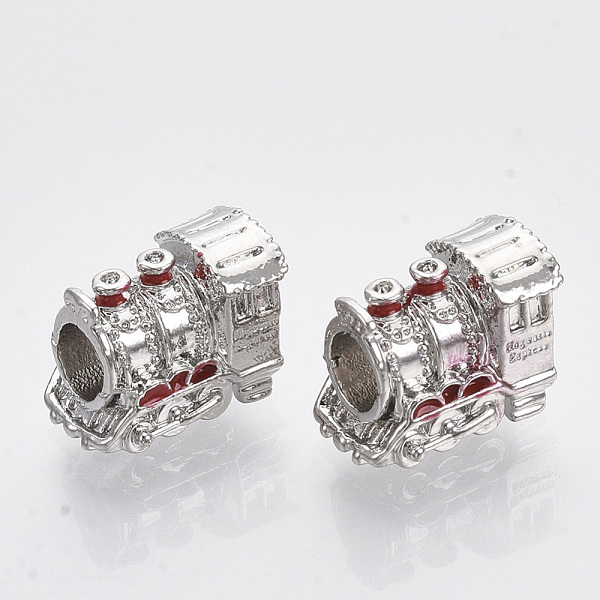 

PandaHall Alloy Enamel European Beads, Large Hole Beads, Train, Platinum, FireBrick, 14x10x9mm, Hole: 5mm Alloy+Enamel Vehicle Red