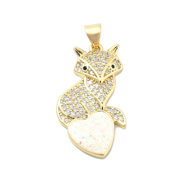 

PandaHall Brass Micro Pave Clear Cubic Zirconia Pendants, with Sythetic Opal, Fox, Real 18K Gold Plated, 28.5x16x4mm, Hole: 4x3.5mm...