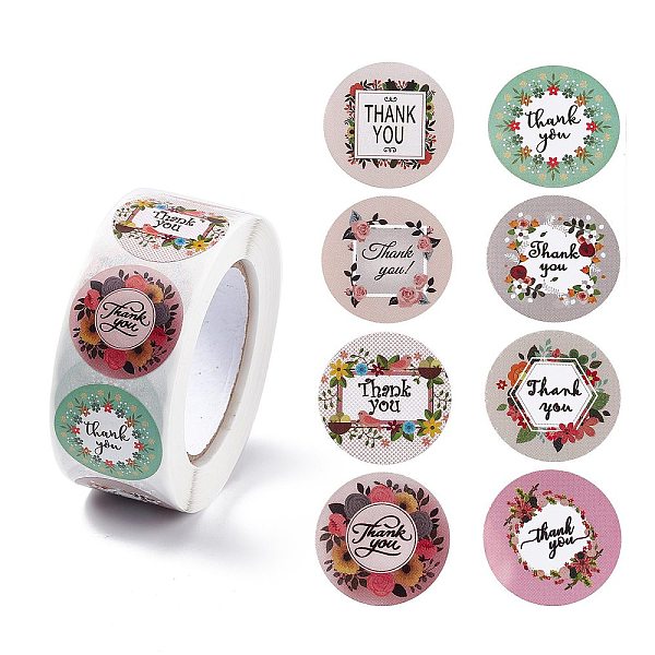 

PandaHall 8 Patterns Paper Thank You Sticker Rolls, Round Dot Decals, for Envelope, Gift Bag, Card Sealing, Flower Pattern, 25mm..., Multicolor
