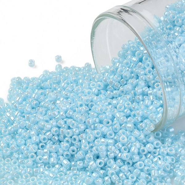 

PandaHall TOHO Round Seed Beads, Japanese Seed Beads, (124) Opaque Luster Pale Blue, 15/0, 1.5mm, Hole: 0.7mm, about 3000pcs/bottle..., Cyan