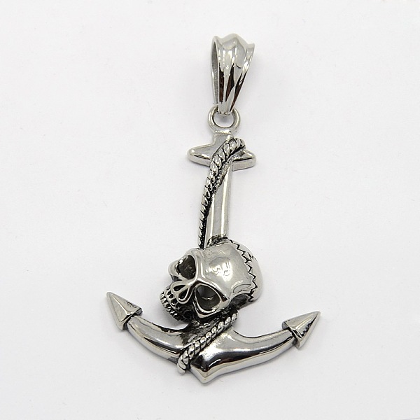 

PandaHall Retro Men's Halloween Jewelry 304 Stainless Steel Big Anchor with Skull Big Pendants, Antique Silver, 70x41x10mm, Hole: 12.5x8mm...