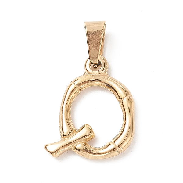 

PandaHall 304 Stainless Steel Pendants, Bamboo Style, Letter, Golden Color, Letter.Q, 19x16x3mm, Hole: 3x7mm 304 Stainless Steel Letter Q