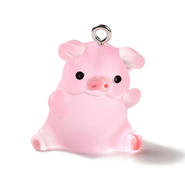

PandaHall Translucent Resin Pendants, Pig Charm, with Platinum Tone Iron Findings, Pearl Pink, 25x23x16.5mm, Hole: 2mm Iron+Resin Pig