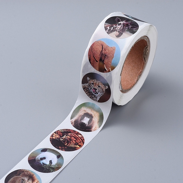 

PandaHall Self-Adhesive Paper Gift Tag Stickers, for Party, Decorative Presents, Flat Round, Animal Pattern, 25mm, 500pcs/roll Paper Other..., Multicolor