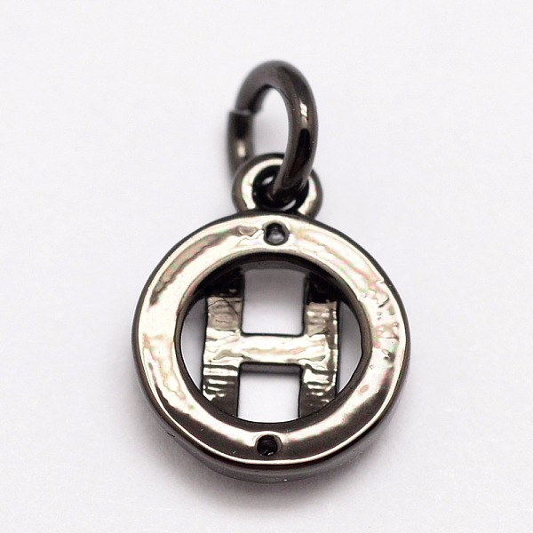

PandaHall Brass Charms, Letter, with Cubic Zirconia, Cadmium Free & Nickel Free & Lead Free, Gunmetal, Letter.H, 10x8x2mm, Hole: 3mm...