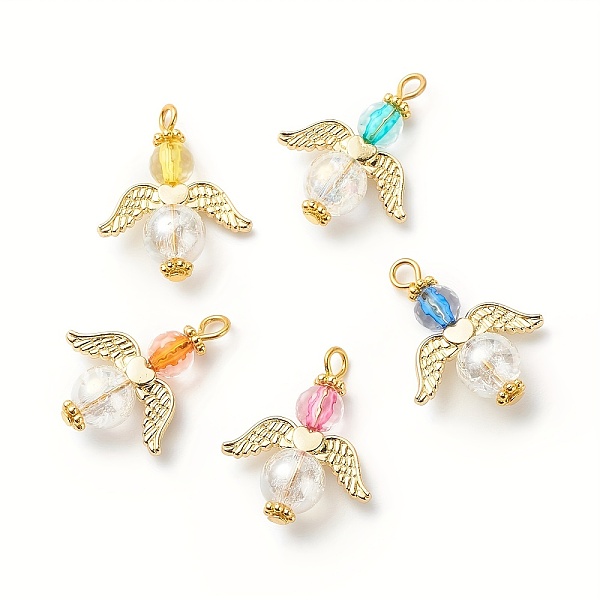 

PandaHall Acrylic & Glass Pendant Decotrations, with Alloy Wings and Iron Findings, Agnel, Golden, Mixed Color, 25x20x8mm, Hole: 2.5mm..., Multicolor