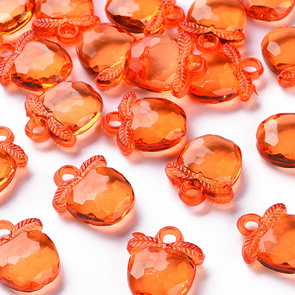 PandaHall Transparent Acrylic Pendants, Faceted, Apple, Dark Orange, 20x17x5~6mm, Hole: 3mm, about 480pcs/500g Acrylic Fruit