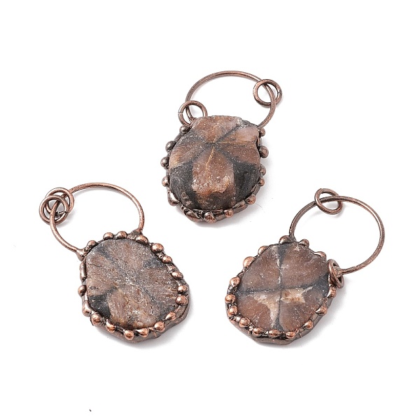 

PandaHall Natural Chiastolite Big Pendants, with Red Copper Tone Brass Findings, Oval, Cadmium Free & Lead Free, 56~59x28~29x6~13.5mm, Hole...