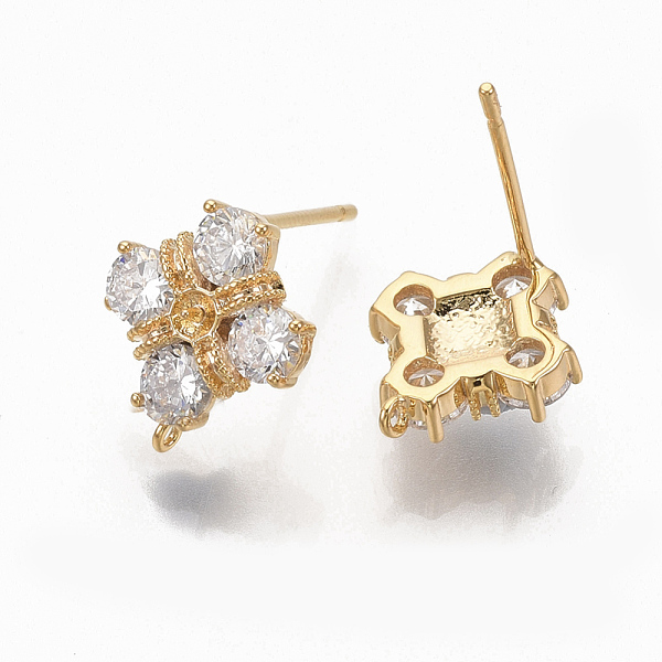 

PandaHall Brass Clear Cubic Zirconia Stud Earring Findings, with Loop, Nickel Free, Real 18K Gold Plated, 11.5x10mm, Hole: 0.9mm, Pin: 0.8mm...
